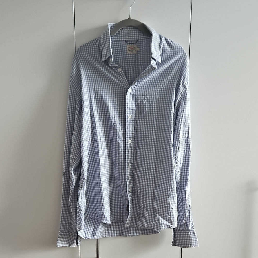 Faherty Mens Gingham Super Soft Blue Button Down Size L